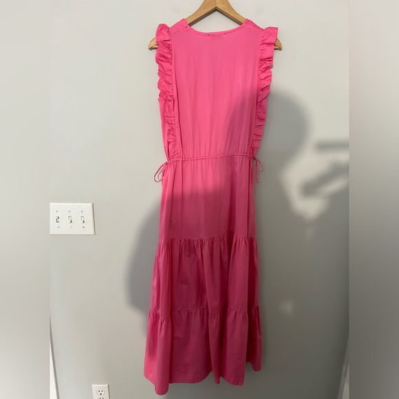 Stark X Levi Tiered V-Neck Flutter Sleeve Midi Dress Hot Pink - Picture 7 of 9